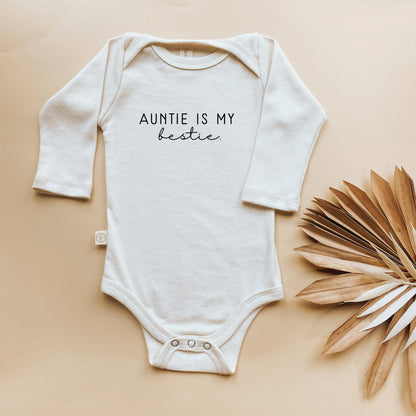 Baby Auntie is my Bestie Long - Sleeve Organic Cotton Bodysuit - Tenth &amp; Pine - Bodysuits - 0 - 3 M