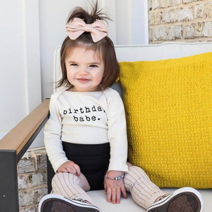 Baby Birthday Babe Graphic Long Sleeve Organic Bodysuit - Tenth &amp; Pine - Long Sleeve Onesie