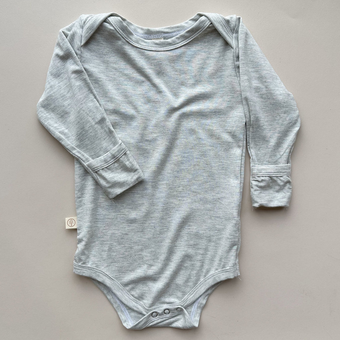 Baby Bodysuit with Mittens | Luxury Bamboo | Light Heather Gray - Tenth &amp; Pine - Bamboo Long Sleeve Tee - Bodysuit - 0 - 3M