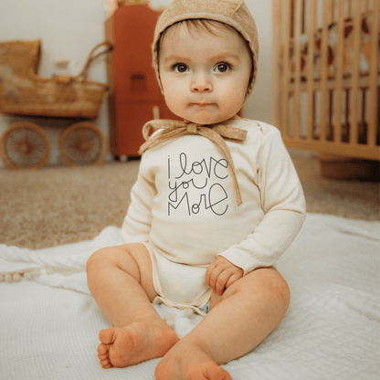 Baby I Love You More Long - Sleeve Organic Cotton Bodysuit - Tenth &amp; Pine - Long Sleeve Onesie - Clay - 0 - 3 M