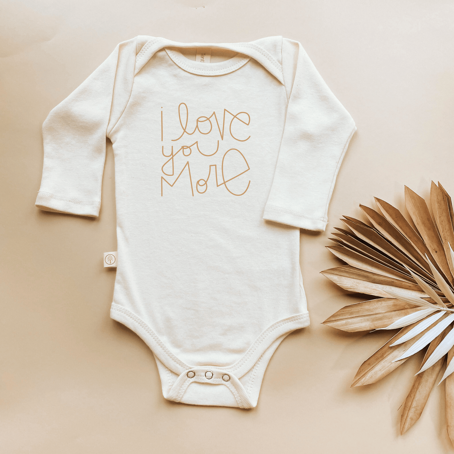 Baby I Love You More Long - Sleeve Organic Cotton Bodysuit - Tenth &amp; Pine - Long Sleeve Onesie - Clay - 0 - 3 M