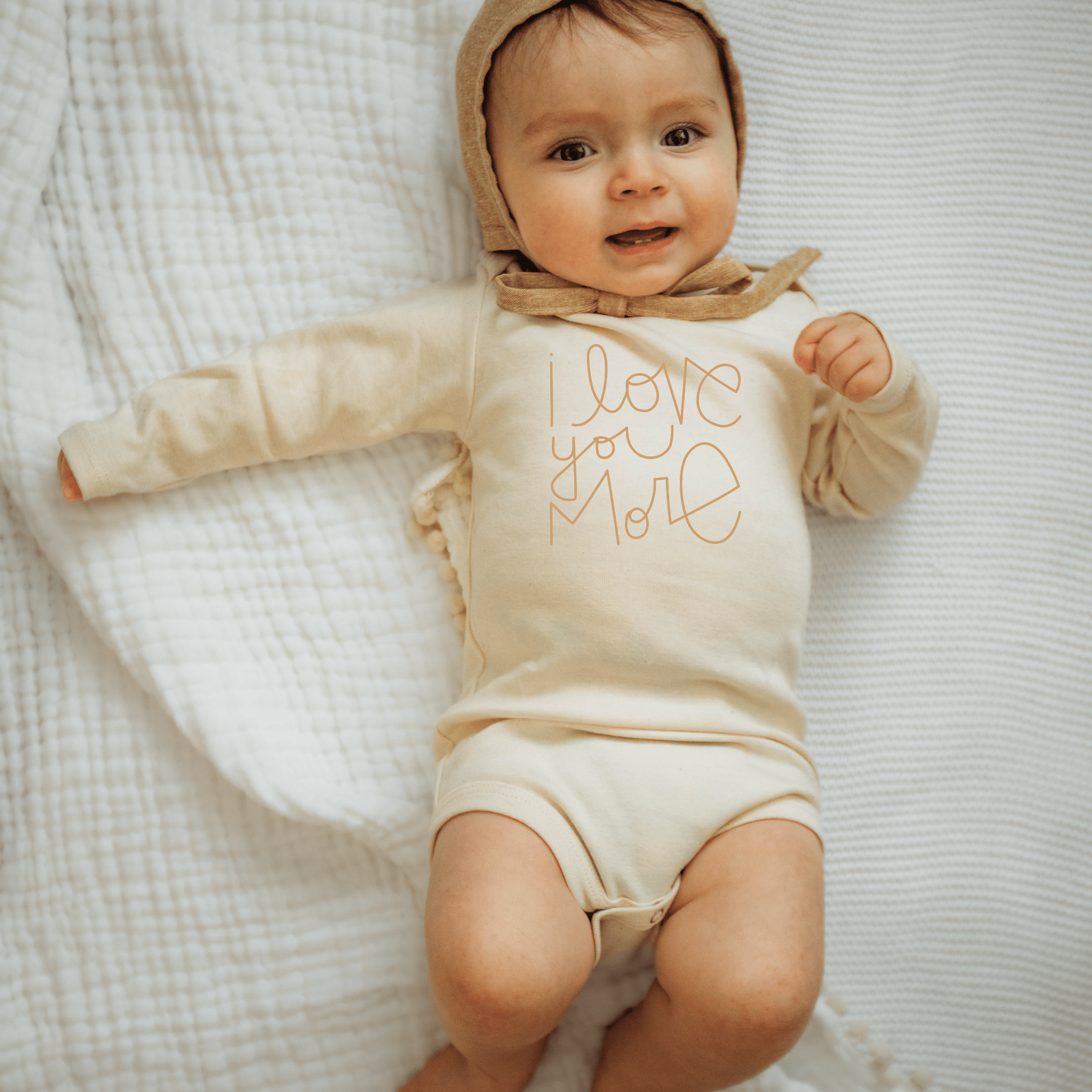 Baby I Love You More Long - Sleeve Organic Cotton Bodysuit - Tenth &amp; Pine - Long Sleeve Onesie - Clay - 0 - 3 M