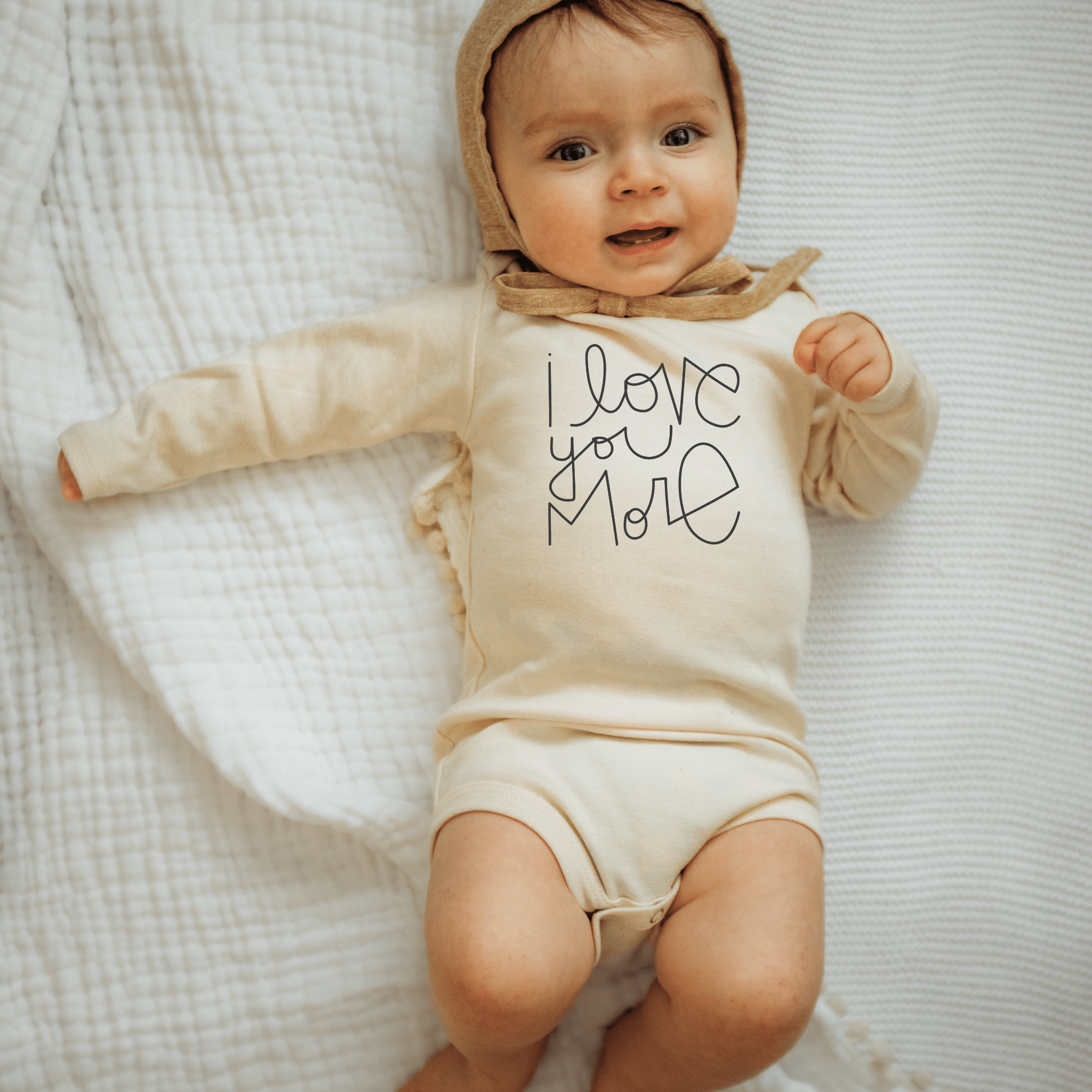 Baby I Love You More Long - Sleeve Organic Cotton Bodysuit - Tenth &amp; Pine - Long Sleeve Onesie - Clay - 0 - 3 M