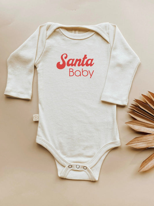 Baby Santa Baby Graphic Long Sleeve Organic Bodysuit - Tenth & Pine - Long Sleeve Onesie - 0 - 3M