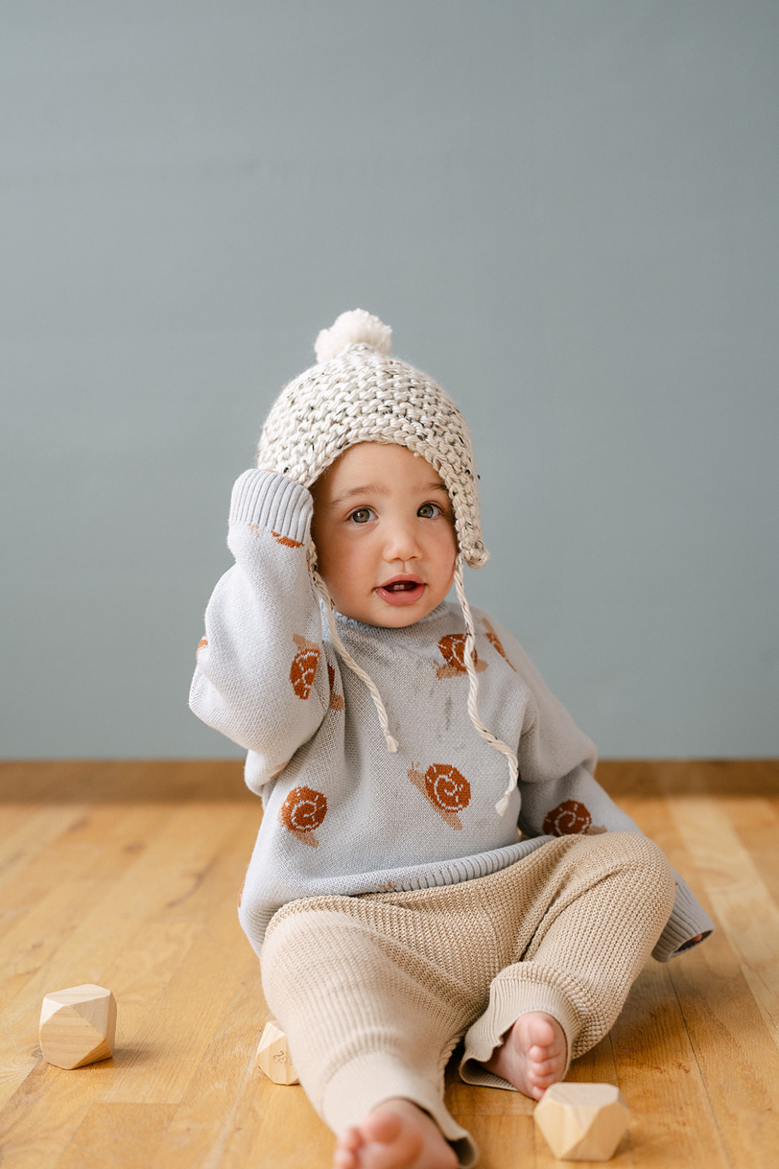 Organic Snail Knit Sweater in Pearl Blue