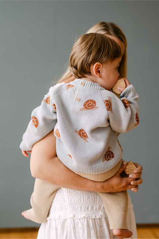 Organic Snail Knit Sweater in Pearl Blue