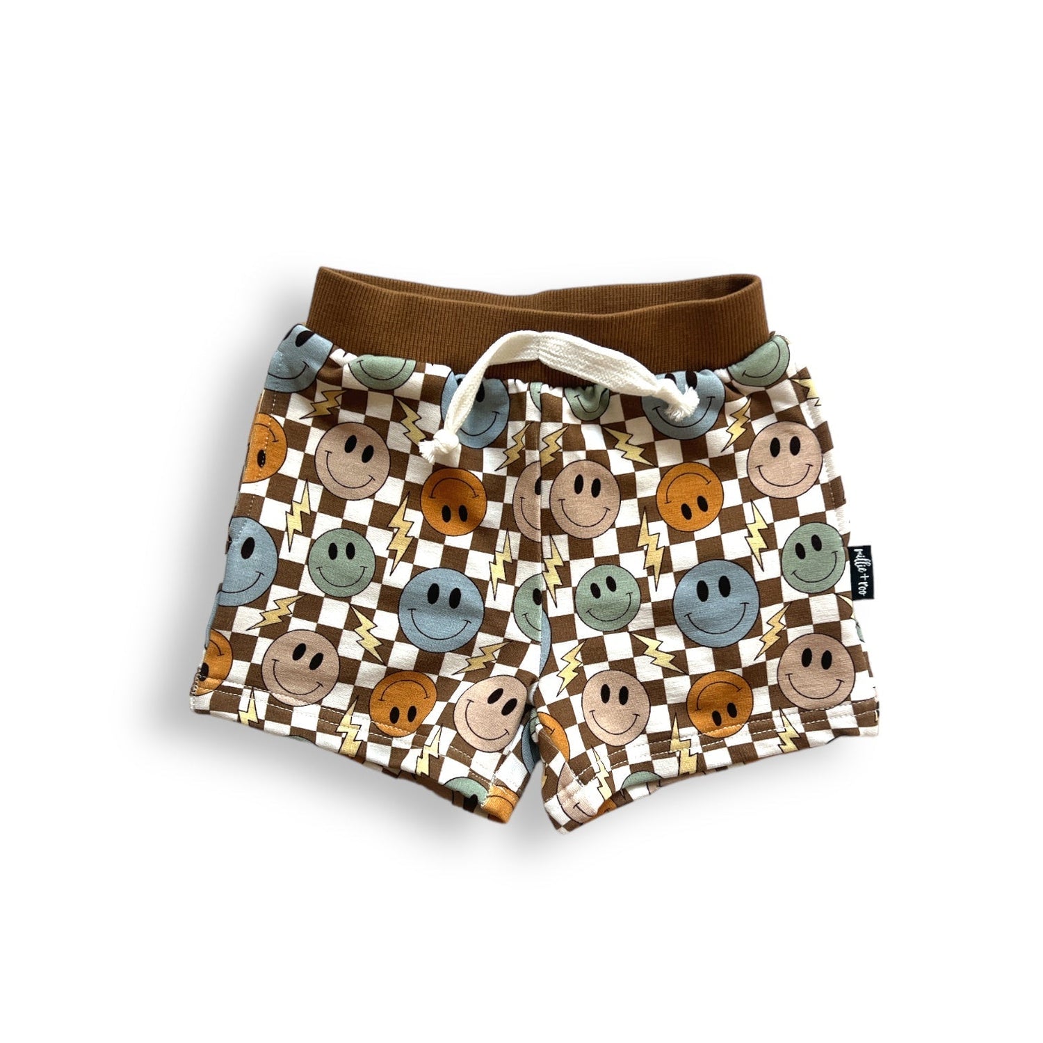 BAMBOO JOGGER SHORTS - Beige Happy Smiles - Tenth &amp; Pine - jogger shorts - 0/6M