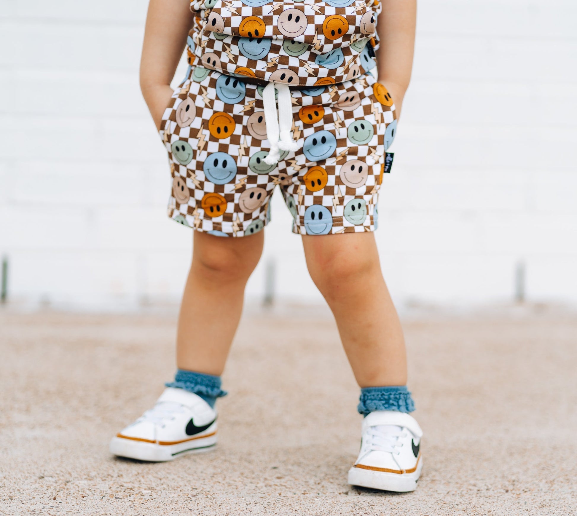 BAMBOO JOGGER SHORTS - Beige Happy Smiles - Tenth & Pine - jogger shorts - 0/6M