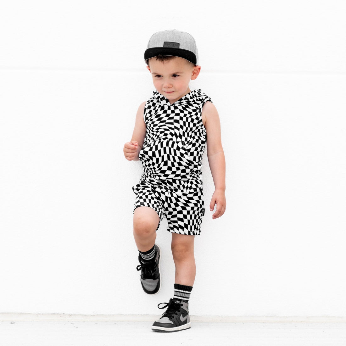 BAMBOO JOGGER SHORTS - Black Dizzy Check - Tenth & Pine - jogger shorts - 0/6M