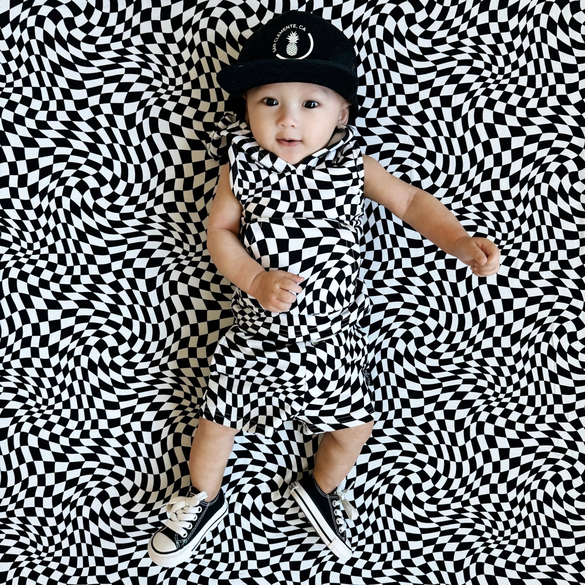 BAMBOO JOGGER SHORTS - Black Dizzy Check - Tenth &amp; Pine - jogger shorts - 0/6M