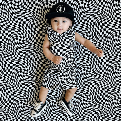 BAMBOO JOGGER SHORTS - Black Dizzy Check - Tenth &amp; Pine - jogger shorts - 0/6M