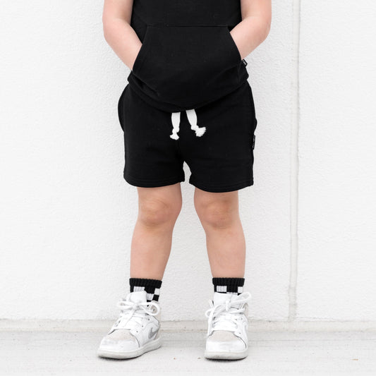 BAMBOO JOGGER SHORTS - Midnight Black - Tenth & Pine - jogger shorts - 0/6M