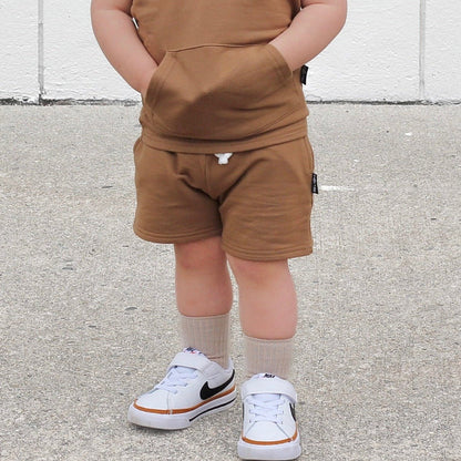 BAMBOO JOGGER SHORTS - Mocha - Tenth &amp; Pine - jogger shorts - 0/6M