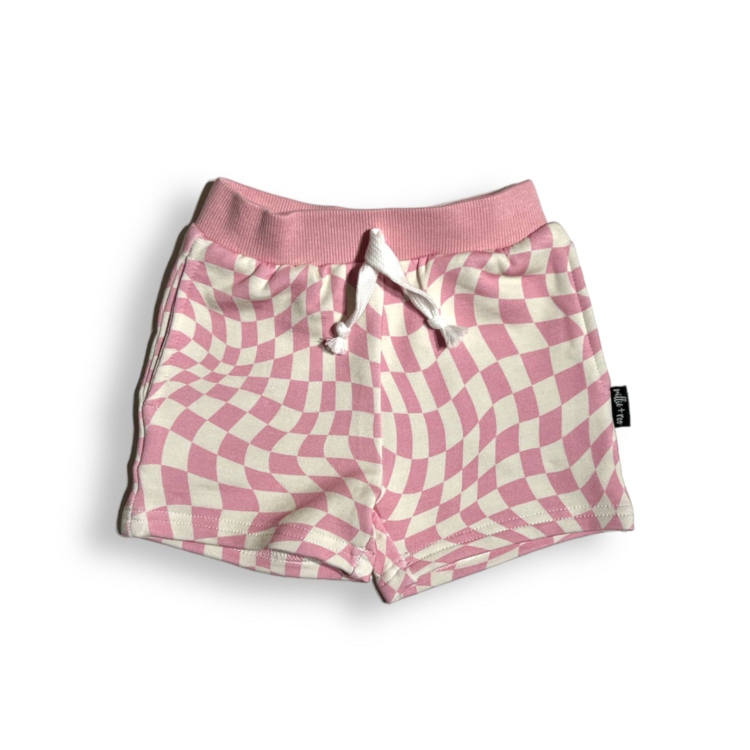 BAMBOO JOGGER SHORTS - Pink Dizzy Check - Tenth &amp; Pine - jogger shorts - 0/6M