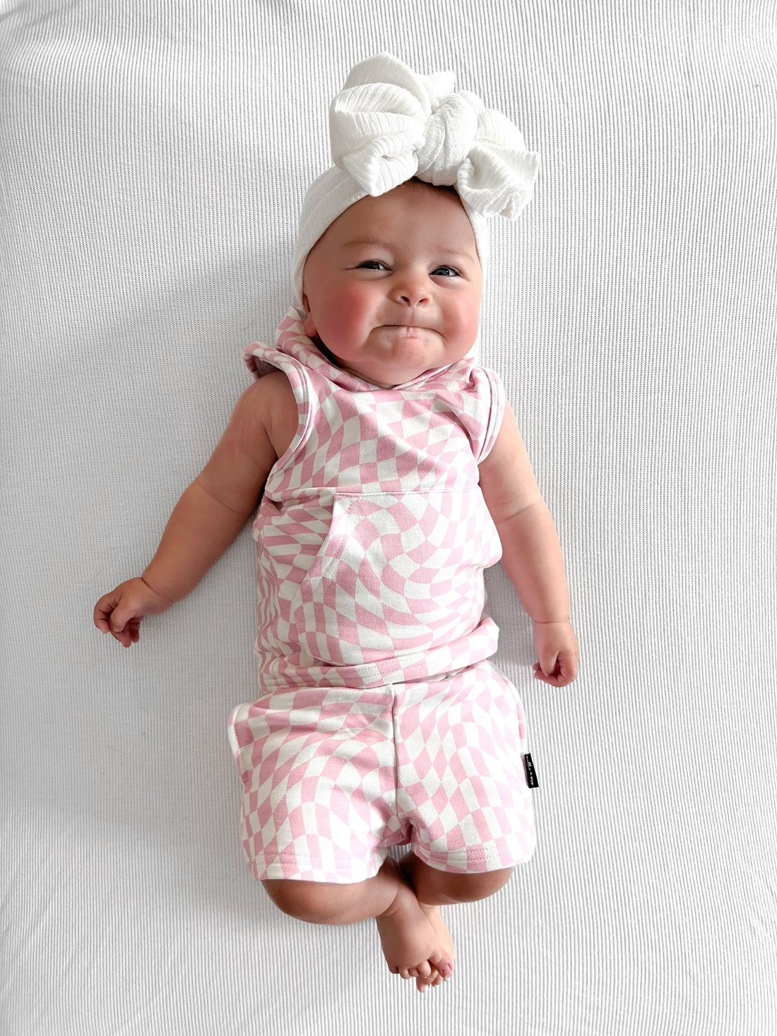 BAMBOO JOGGER SHORTS - Pink Dizzy Check - Tenth & Pine - jogger shorts - 0/6M