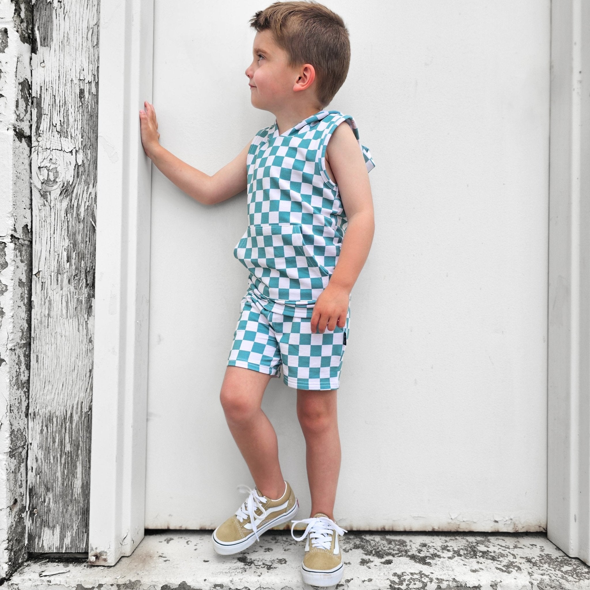 BAMBOO JOGGER SHORTS - Sage Check - Tenth &amp; Pine - jogger shorts - 0/6M