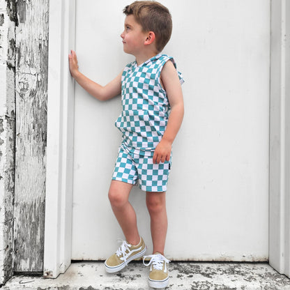 BAMBOO JOGGER SHORTS - Sage Check - Tenth &amp; Pine - jogger shorts - 0/6M