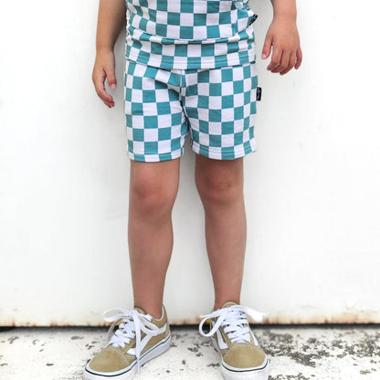 BAMBOO JOGGER SHORTS - Sage Check - Tenth &amp; Pine - jogger shorts - 0/6M