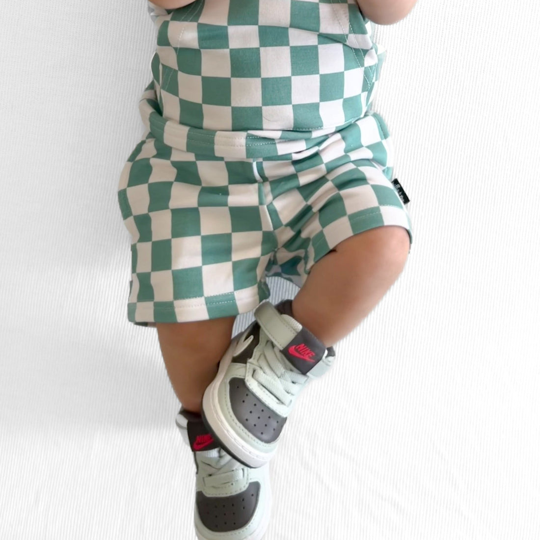 BAMBOO JOGGER SHORTS - Sage Check - Tenth &amp; Pine - jogger shorts - 0/6M