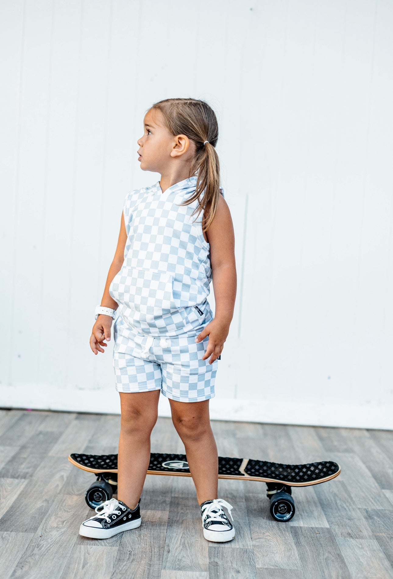 BAMBOO JOGGER SHORTS - Stone Check - Tenth &amp; Pine - jogger shorts - 0/6M