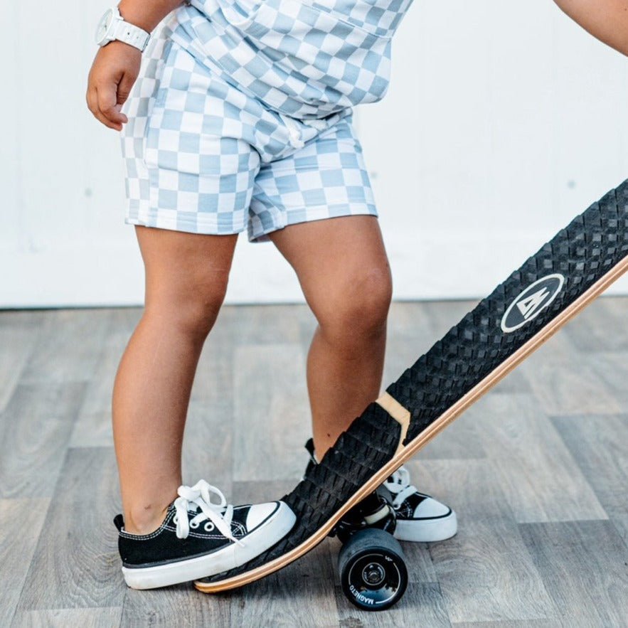 BAMBOO JOGGER SHORTS - Stone Check - Tenth & Pine - jogger shorts - 0/6M