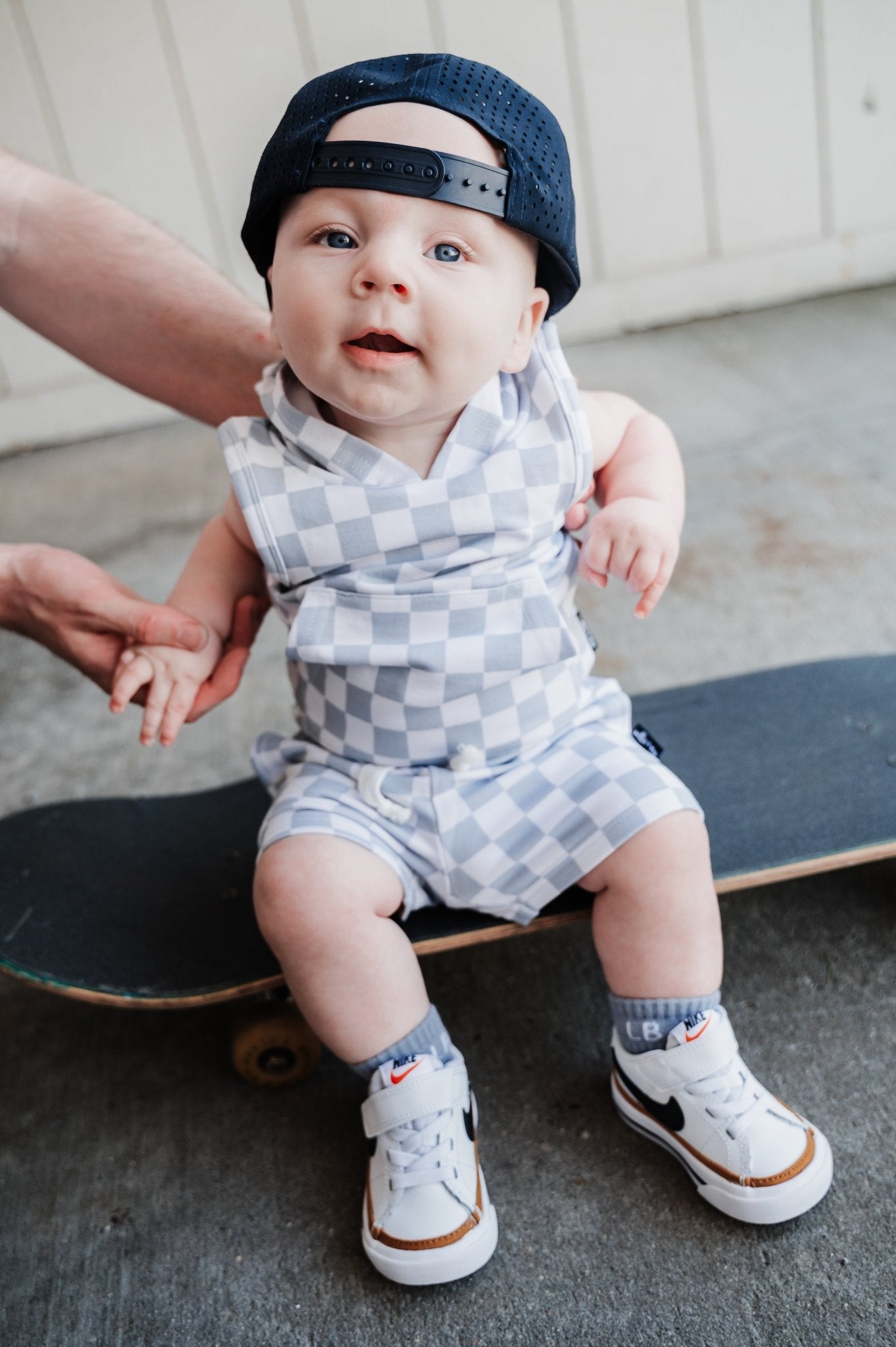 BAMBOO JOGGER SHORTS - Stone Check - Tenth &amp; Pine - jogger shorts - 0/6M