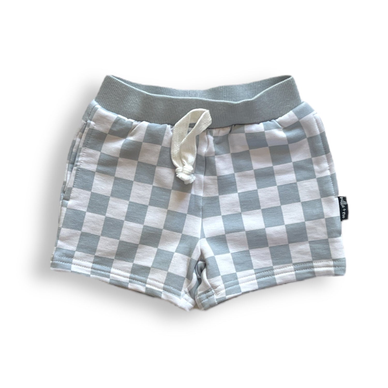 BAMBOO JOGGER SHORTS - Stone Check - Tenth &amp; Pine - jogger shorts - 0/6M