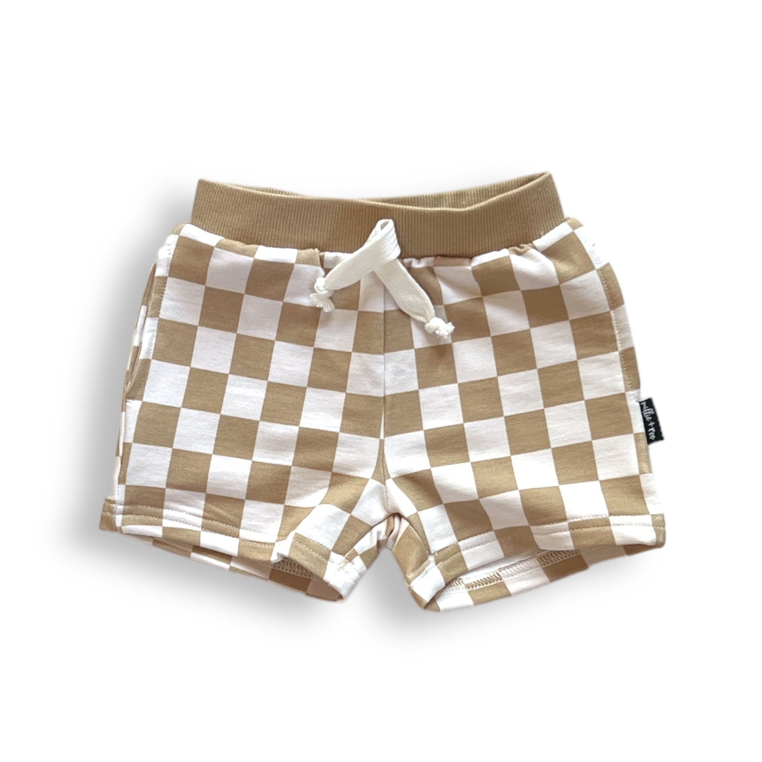 BAMBOO JOGGER SHORTS - Tan Check - Tenth &amp; Pine - jogger shorts - 0/6M