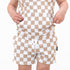 BAMBOO JOGGER SHORTS - Tan Check - Tenth & Pine - jogger shorts - 0/6M