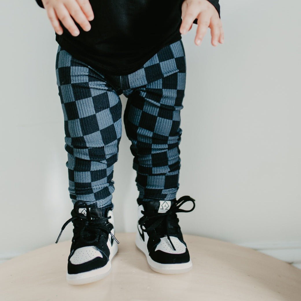 BAMBOO RIB LEGGINGS - Grey Check - Tenth &amp; Pine - leggings - 0/6m