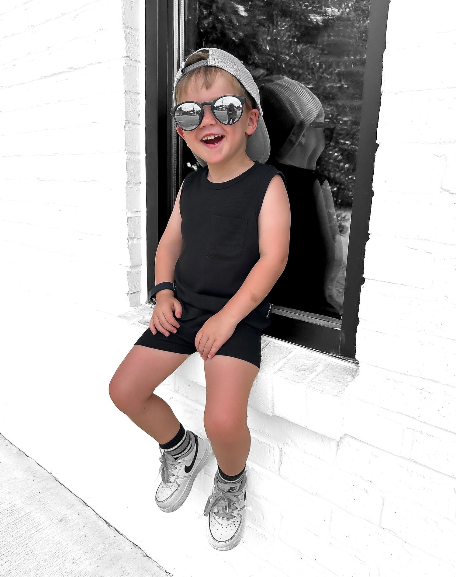 BAMBOO RIBBED BIKER SHORTS - BLACK - Tenth &amp; Pine - 3 - 6M