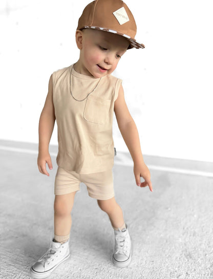 BAMBOO RIBBED BIKER SHORTS - SAND - Tenth & Pine - 3 - 6M