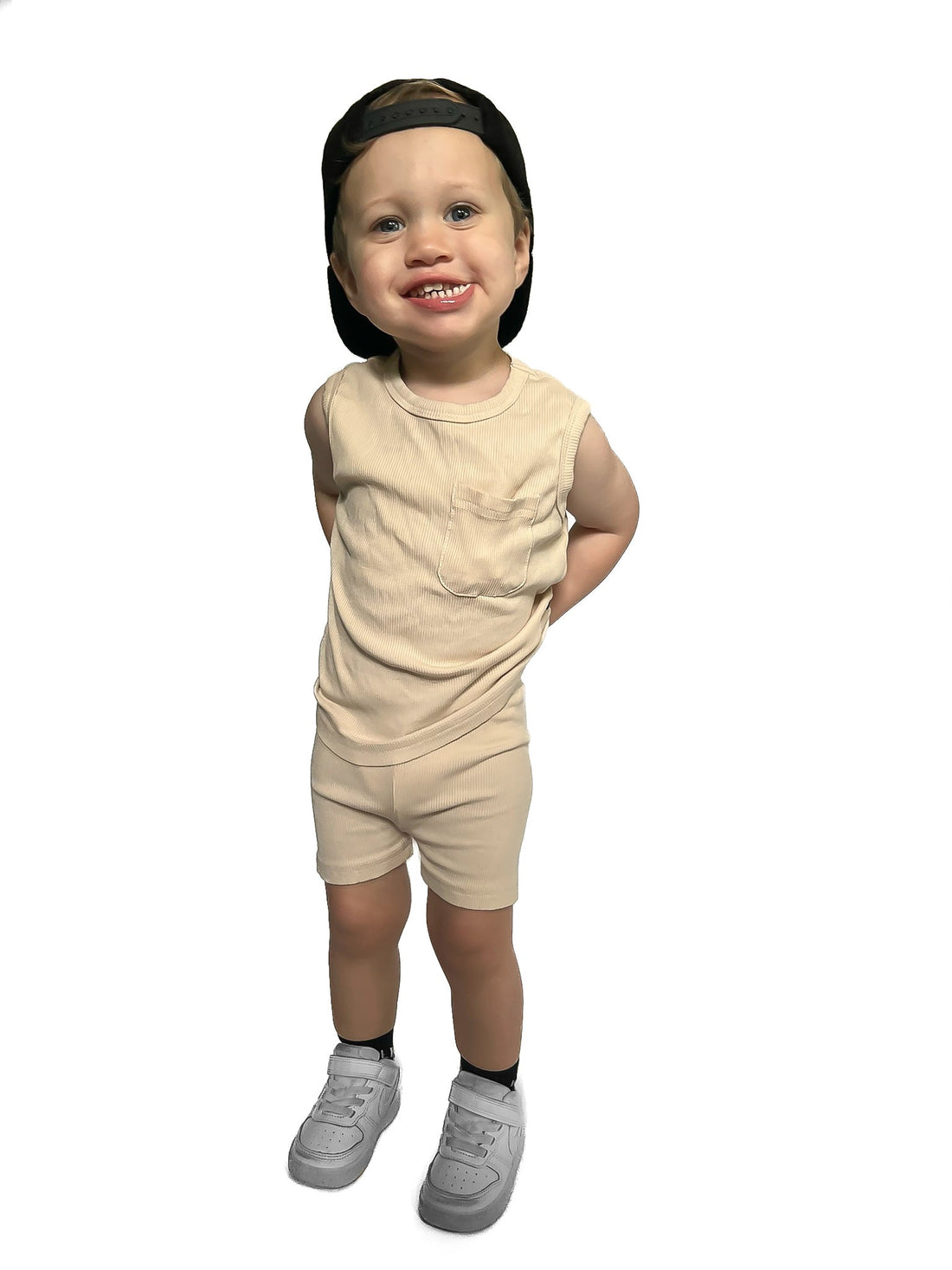BAMBOO RIBBED BIKER SHORTS - SAND - Tenth &amp; Pine - 3 - 6M