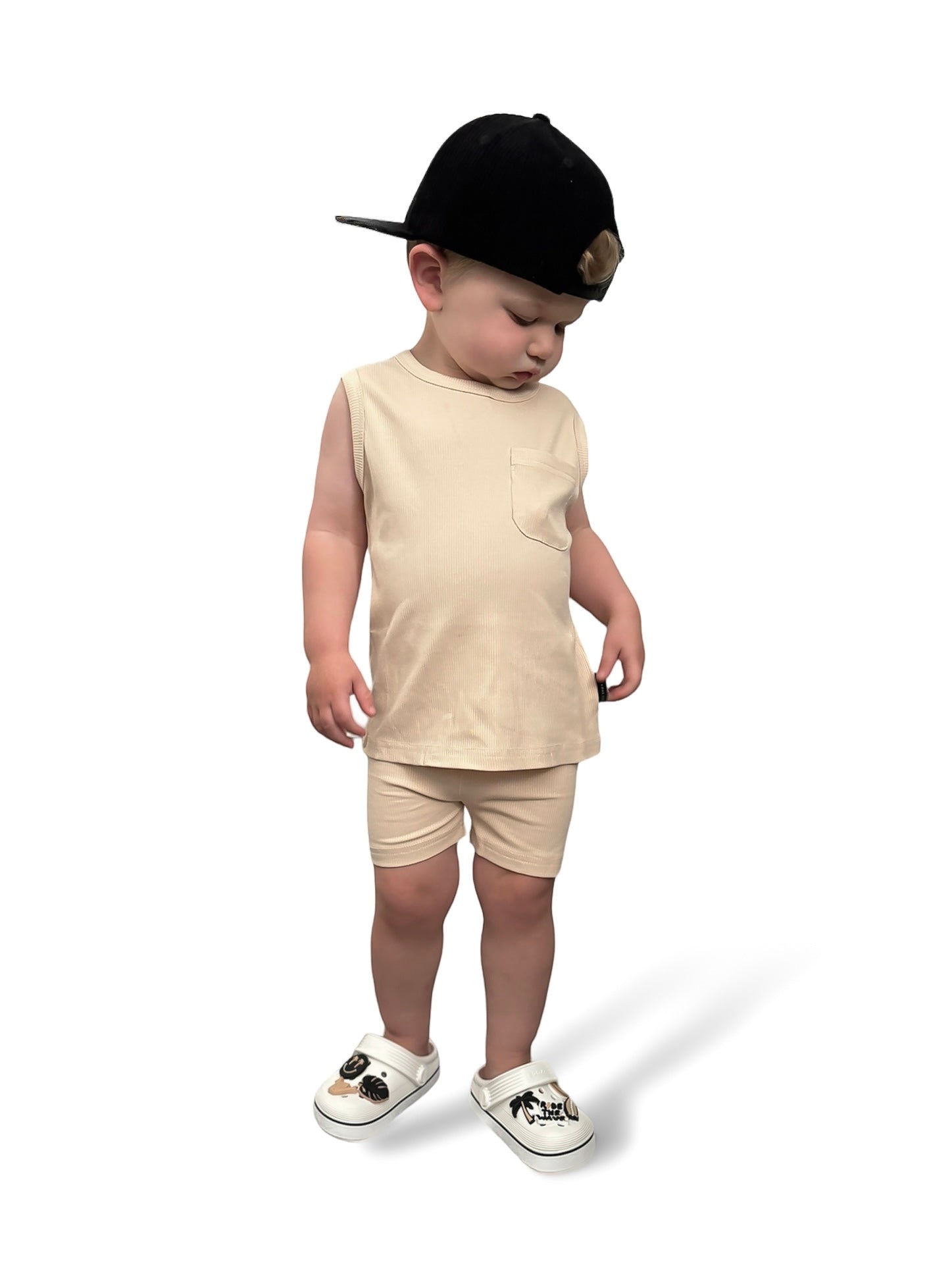 BAMBOO RIBBED BIKER SHORTS - SAND - Tenth &amp; Pine - 3 - 6M