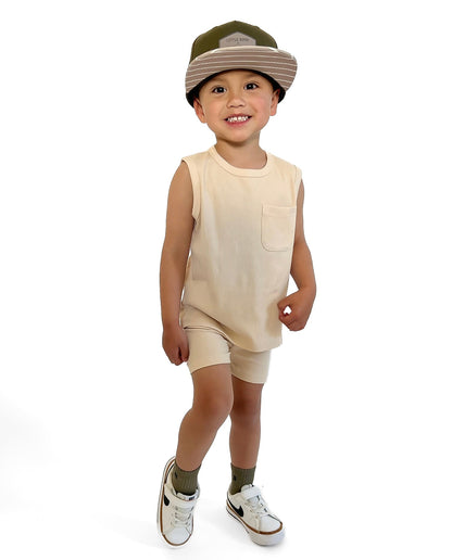 BAMBOO RIBBED BIKER SHORTS - SAND - Tenth & Pine - 3 - 6M