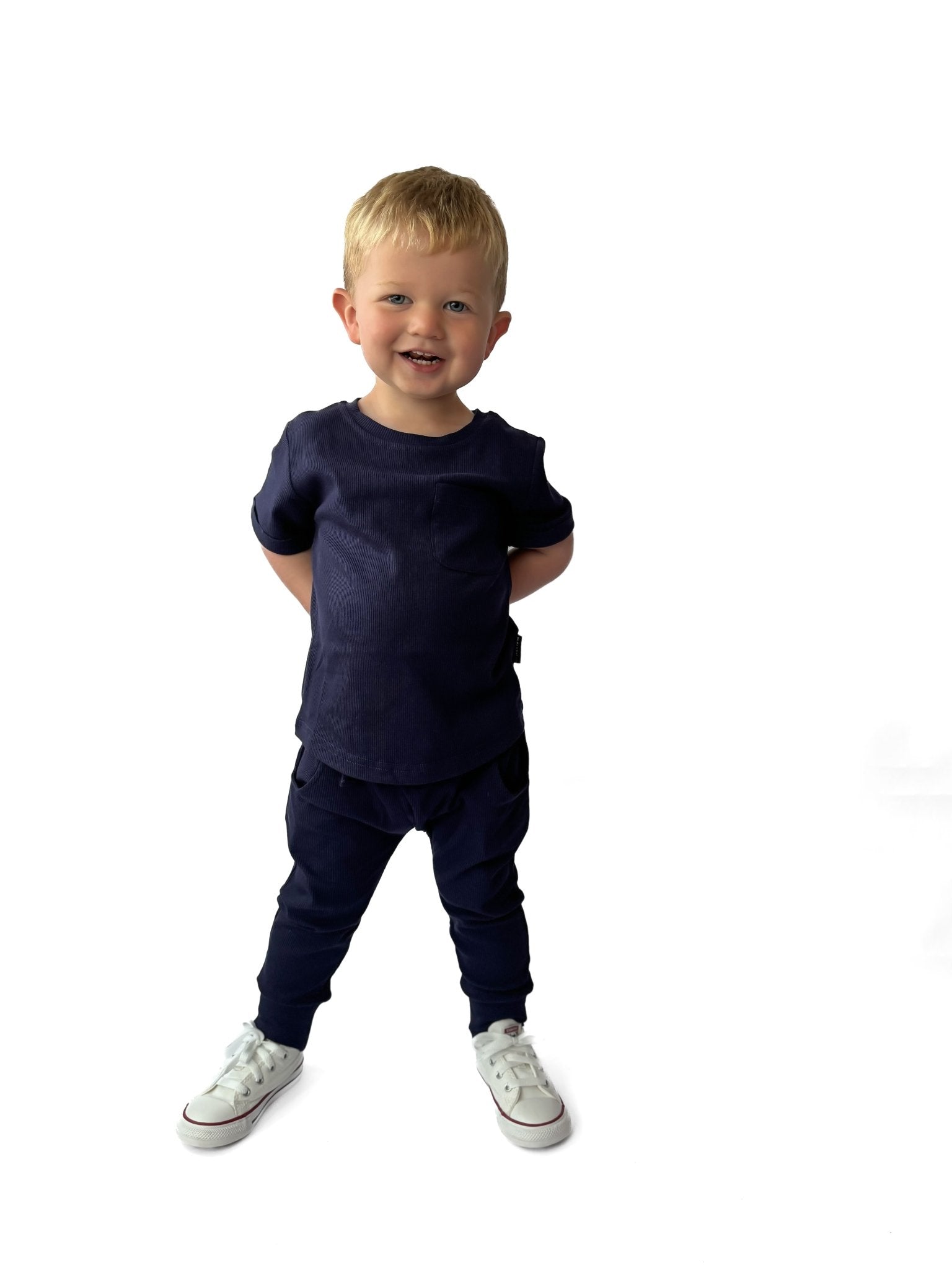 BAMBOO RIBBED JOGGERS - NAVY - Tenth &amp; Pine - 3 - 6M
