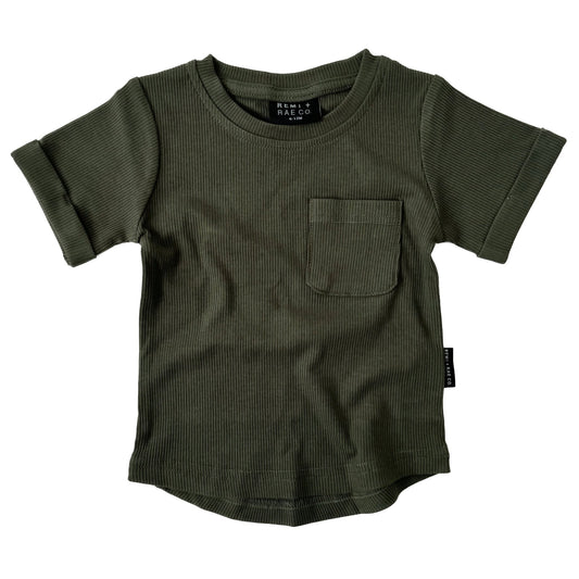 BAMBOO RIBBED POCKET TEE - HUNTER - Tenth & Pine - 3 - 6M