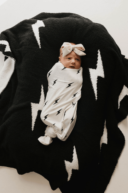 Bamboo Swaddle | White & Black Lightning Bolt - Tenth & Pine - Swaddle - forever french baby