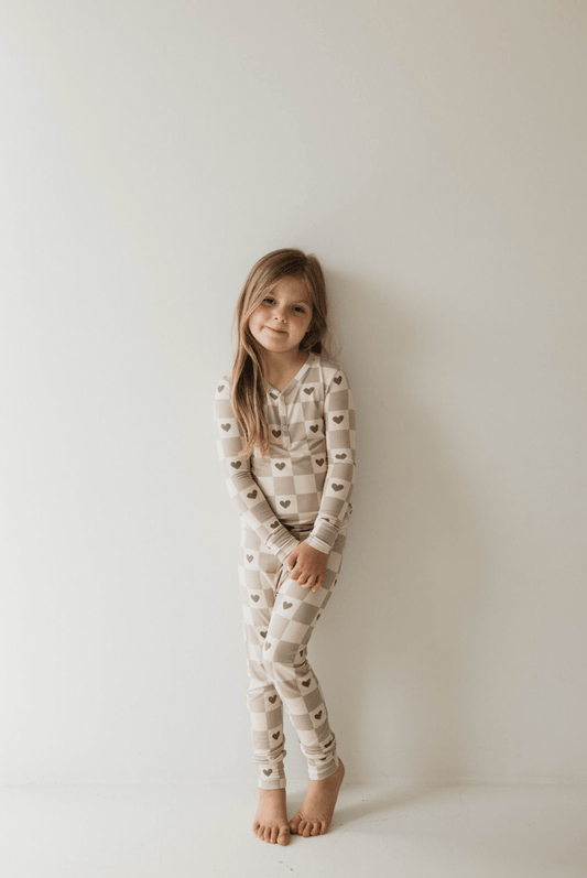 Bamboo Two Piece Pajama | Check Your Heart - Tenth & Pine - Pajamas - 2/3 Years