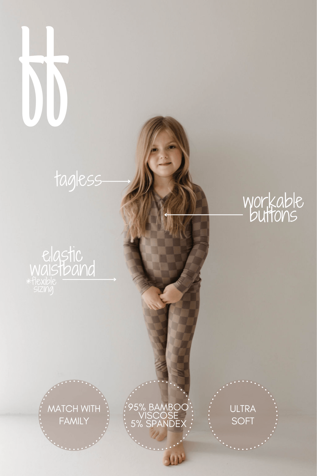 Bamboo Two Piece Pajama | Faded Brown Checkerboard - Tenth &amp; Pine - pajamas - 2/3 Years