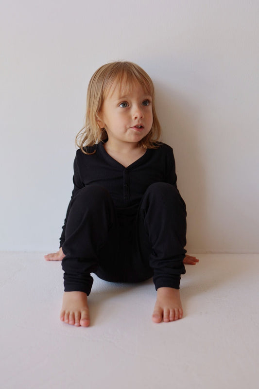 Bamboo Two Piece Pajamas | Black Ribbed - Tenth & Pine - pajamas - 2/3 Years