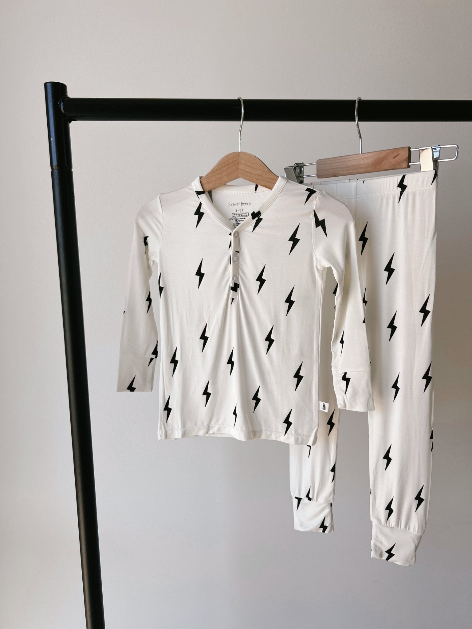 Bamboo Two Piece Pajamas | Black &amp; White Lightning Bolt - Tenth &amp; Pine - pajamas - 2/3 Years