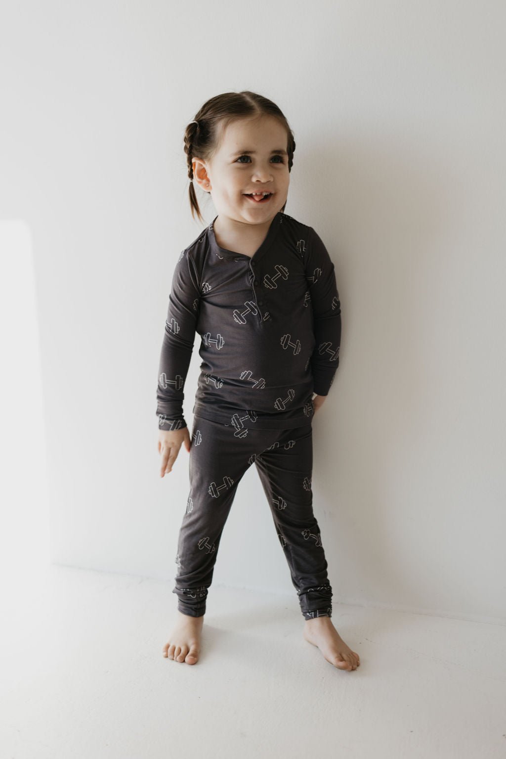 Bamboo Two Piece Pajamas | Charcoal Arm Day - Tenth &amp; Pine - Pajamas - 2/3 Years