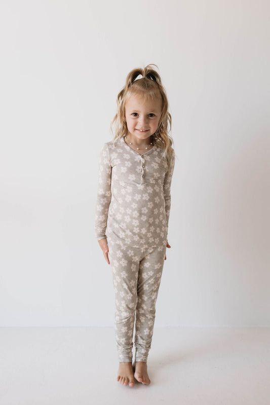 Bamboo Two Piece Pajamas | French Gray Floral - Tenth & Pine - 2/3 Years