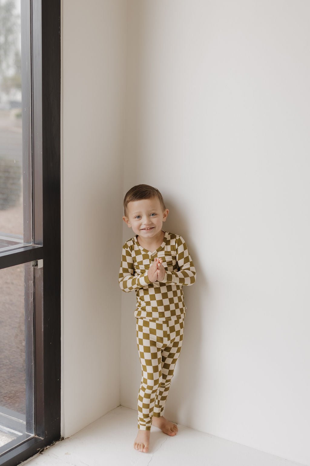 Bamboo Two Piece Pajamas | Olive Checkerboard - Tenth &amp; Pine - Pajamas - 2/3 Years