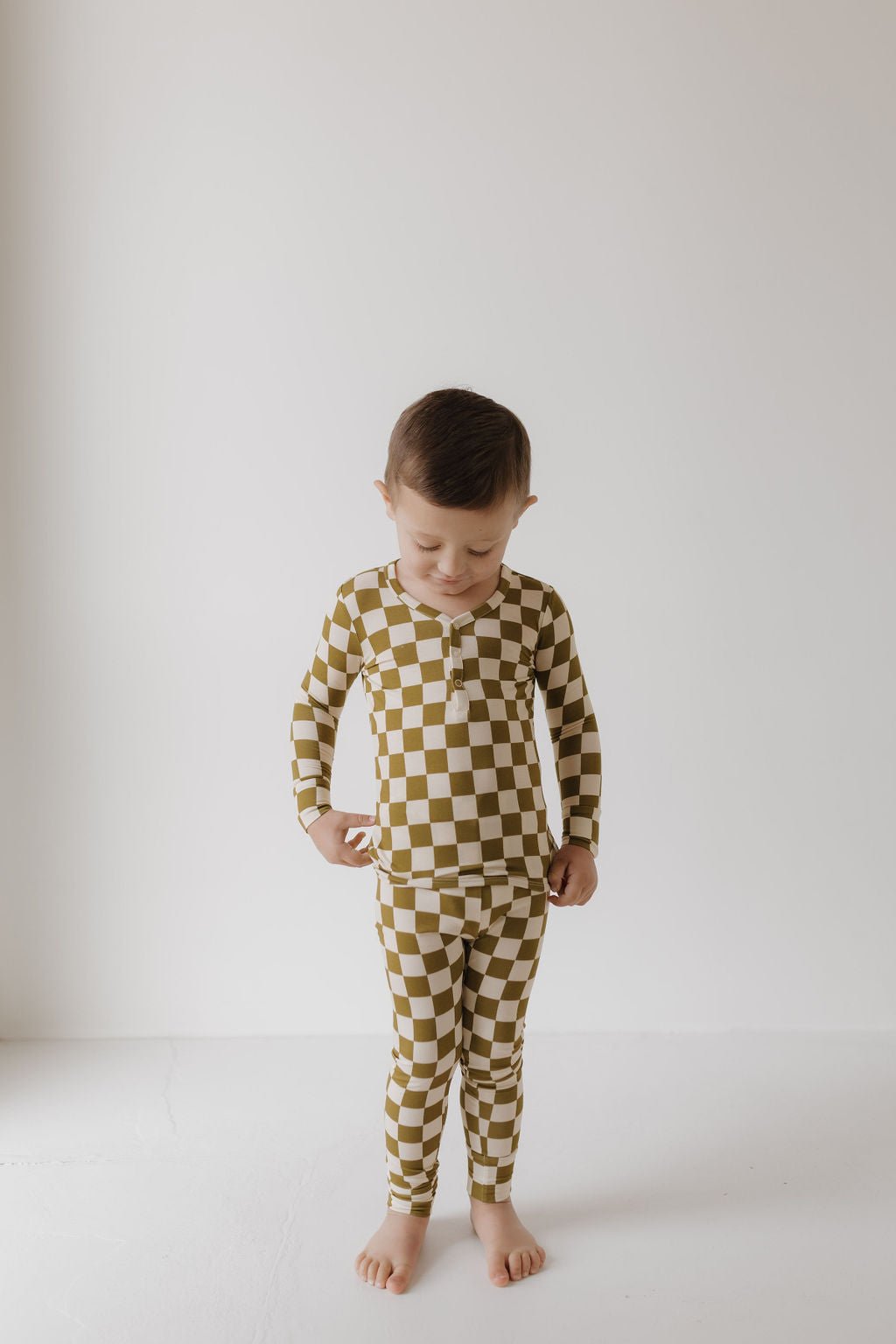 Bamboo Two Piece Pajamas | Olive Checkerboard - Tenth &amp; Pine - Pajamas - 2/3 Years