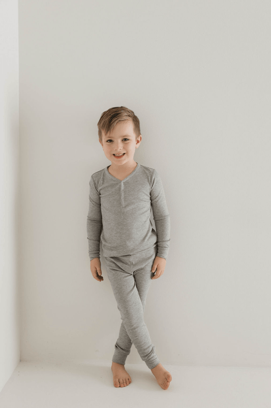 Bamboo Two Piece Pajamas | Ribbed Grey - Tenth & Pine - 2/3 Years