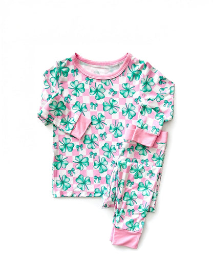 Bamboo Two Piece Set | Shamrock &amp; Bows - Tenth &amp; Pine - Romper - 18 - 24M