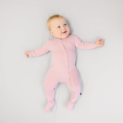 Larkspur Baby Zip Footie in Rose