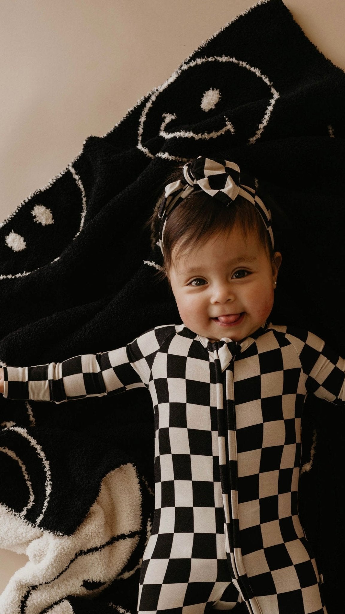 Bamboo Zip Pajamas | Black Checkerboard - Tenth &amp; Pine - pajamas - Newborn